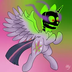 Size: 1000x1000 | Tagged: grimdark, artist:sovereignbooty, derpibooru import, twilight sparkle, twilight sparkle (alicorn), alicorn, pony, batman, batman beyond, blight, crossover, radiation, solo