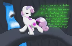 Size: 1600x1037 | Tagged: artist:thelastsolstice, cursive writing, cutie mark, derpibooru import, keane, safe, singing, solo, somewhere only we know (song), song reference, sweetie belle, the cmc's cutie marks