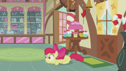 Size: 520x293 | Tagged: safe, derpibooru import, screencap, apple bloom, cheerilee, pony, hearts and hooves day (episode), animated, destruction, hearts and hooves day, physics, strength, stronk