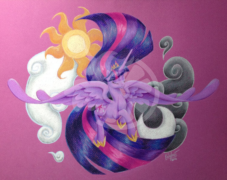 Size: 800x633 | Tagged: safe, artist:zene, derpibooru import, twilight sparkle, twilight sparkle (alicorn), alicorn, pony, cloud, crown, jewelry, obtrusive watermark, older, regalia, solo, watermark