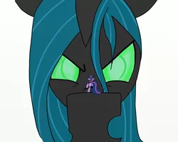 Size: 2500x2000 | Tagged: safe, artist:arcuswind, derpibooru import, queen chrysalis, twilight sparkle, pony, floppy ears, giant pony, in goliath's palm, macro, night on bald mountain, size difference, tiny