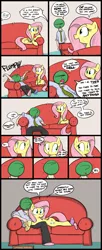 Size: 1099x2688 | Tagged: safe, artist:shoutingisfun, derpibooru import, fluttershy, oc, oc:anon, human, pegasus, pony, anon's couch, clothes, comfy, comic, couch, cute, dialogue, female, food, friday night, ham, human on pony snuggling, looking at each other, lying down, mare, meat, necktie, open mouth, pacific rim, pants, pepperoni, pepperoni pizza, pizza, pizza box, prone, shirt, sitting, slice of life, snuggling, socks, speech bubble, sploot, watching