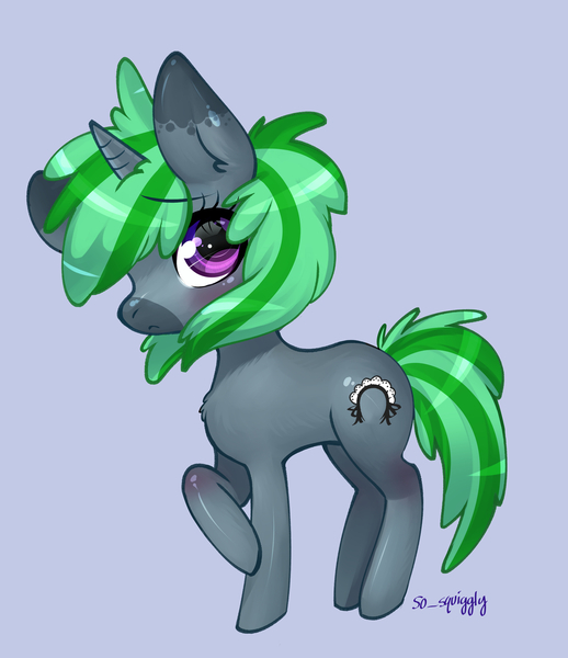 Size: 2413x2797 | Tagged: safe, artist:squiggles, derpibooru import, oc, oc:quiet time, unofficial characters only, pony, unicorn, :<, blushing, cute, fluffy, looking at you, purple background, raised hoof, shy, simple background, solo