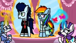 Size: 800x450 | Tagged: safe, artist:rai2n, derpibooru import, fancypants, rainbow dash, rarity, soarin', pony, clothes, dress, female, male, raripants, shipping, soarindash, straight, wedding dress