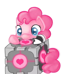 Size: 2000x2400 | Tagged: artist:portal-pie, companion cube, crossover, derpibooru import, pinkie pie, portal (valve), safe, solo