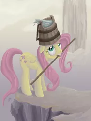 Size: 3600x4800 | Tagged: safe, artist:enigmaticelocution, derpibooru import, fluttershy, pegasus, pony, bucket, i'll make a man out of you, mouth hold, mulan, solo, staff, training, water