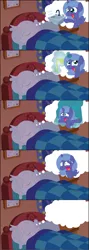 Size: 2537x7122 | Tagged: artist:t-3000, backfire, bait and switch, comic, cute, derpibooru import, desperation, didn't think this through, dream, dream walker luna, eyes closed, female, filly, frown, levitation, lunabetes, magic, need to pee, omorashi, potty emergency, potty time, prank, prank fail, princess luna, safe, side, sink, slice of life, star swirl the bearded, sweat, telekinesis, thought bubble, trolluna, wet, wet mane, woona, younger