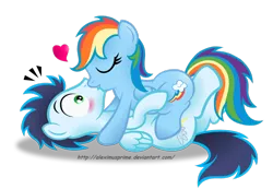 Size: 1280x888 | Tagged: safe, artist:aleximusprime, derpibooru import, rainbow dash, soarin', pony, backwards cutie mark, female, kissing, male, old cutie mark, shipping, simple background, soarindash, straight, transparent background