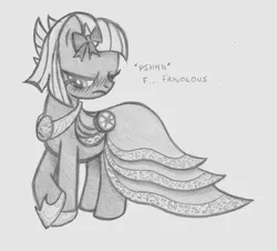 Size: 654x590 | Tagged: artist:lockerobster, blushing, bow, clothes, cute, derpibooru import, dress, gala dress, grayscale, hair bow, holder's boulder, limabetes, lime, limestone pie, monochrome, safe, solo