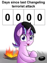Size: 1500x2000 | Tagged: 8^y, artist:10art1, clapping, commission, days since last changeling terrorist attack, derpibooru import, france, hilarious in hindsight, op started shit, politics, safe, solo, starlight glimmer, starlight says bravo, terrorism, too soon, we are going to hell