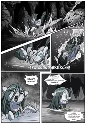 Size: 1337x1929 | Tagged: safe, artist:pencils, derpibooru import, cloudy quartz, marble pie, earth pony, pony, comic:anon's pie adventure, adult fear, cavern, comic, female, loose hair, mare, underwater, water, wet, wet mane
