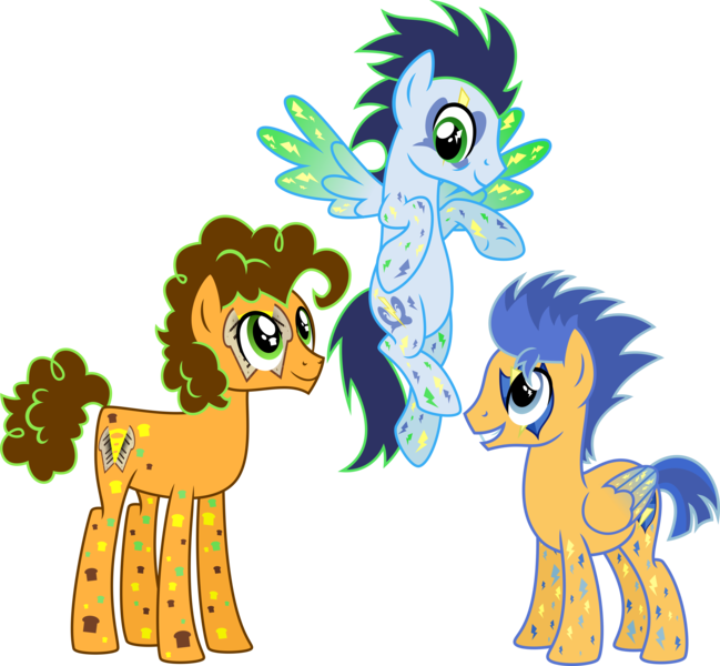 Size: 5418x5010 | Tagged: safe, artist:osipush, derpibooru import, cheese sandwich, flash sentry, soarin', pony, absurd resolution, alternative cutie mark placement, commission, cutie mark magic, facial cutie mark, floating, simple background, transparent background, vector