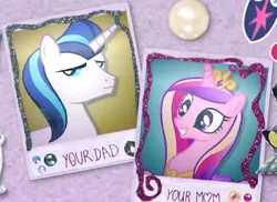 Size: 618x451 | Tagged: safe, derpibooru import, screencap, princess cadance, shining armor, crystal pony, pony, a canterlot wedding, alternate hairstyle, baby flurry heart's heartfelt scrapbook, crystal unicorn, crystallized, crystallized shining armor, female, male, scrapbook, shiningcadance, shipping, straight