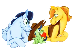 Size: 1000x704 | Tagged: safe, artist:jennythejackass, derpibooru import, braeburn, soarin', oc, oc:cortland cobbler, pony, gay, hug, magical gay spawn, male, offspring, parent:braeburn, parent:soarin', parents:soarburn, shipping, simple background, soarburn, transparent background