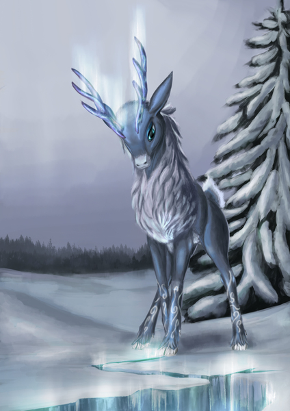 Size: 2480x3508 | Tagged: safe, artist:kirillk, derpibooru import, velvet reindeer, deer, reindeer, them's fightin' herds, community related, forest, snow, solo, winter