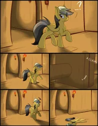 Size: 782x1000 | Tagged: ..., artist:tlem-dna-talf, bad end, cartoon physics, comic, daring do, derpibooru import, flattened, it's a trap, its a trap!, ouch, question mark, safe, trap (device)