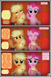 Size: 3254x4837 | Tagged: suggestive, artist:gutovi, derpibooru import, applejack, pinkie pie, vinyl scratch, pony, comic:why me!?, absurd resolution, applepie, comic, female, females only, lesbian, mare, porn movie theater, shipping, theater