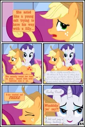 Size: 3254x4837 | Tagged: suggestive, artist:gutovi, derpibooru import, applejack, pinkie pie, rarity, pony, comic:why me!?, absurd resolution, bad touch, carousel boutique, comic, fainting couch, female, females only, lesbian, mare, massage, molestation, personal space invasion, rarijack, shipping