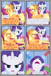 Size: 3254x4837 | Tagged: suggestive, artist:gutovi, derpibooru import, applejack, rarity, earth pony, pony, unicorn, comic:why me!?, absurd resolution, bad touch, butt touch, carousel boutique, comic, fainting couch, female, females only, hoof on butt, i've seen enough hentai to know where this is going, lesbian, mare, massage, molestation, personal space invasion, rarijack, rarisnap, shipping, shit just got real, this will not end well, yanderity