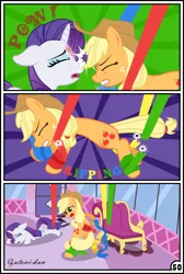 Size: 3254x4837 | Tagged: suggestive, artist:gutovi, derpibooru import, applejack, rarity, earth pony, pony, unicorn, comic:why me!?, absurd resolution, applesub, bondage, carousel boutique, comic, fainting couch, female, females only, femsub, headbutt, image, jpeg, lesbian, mare, massage, rarijack, restrained, shipping, submissive, violence