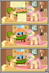 Size: 3254x4837 | Tagged: safe, artist:gutovi, derpibooru import, applejack, fluttershy, pony, comic:why me!?, absurd resolution, appleshy, coffee, comic, female, fluttershy's cottage, lesbian, mare, shipping, signature