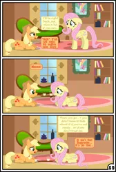 Size: 6508x9674 | Tagged: safe, artist:gutovi, derpibooru import, applejack, fluttershy, pony, comic:why me!?, absurd resolution, appleshy, coffee, comic, female, fluttershy's cottage, lesbian, mare, shipping, signature