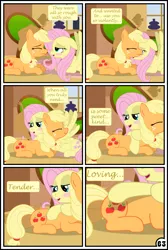 Size: 3254x4837 | Tagged: suggestive, artist:gutovi, derpibooru import, applejack, fluttershy, bat pony, pony, comic:why me!?, absurd resolution, appleshy, bad touch, bat ponified, bedroom eyes, blushing, coffee, comic, fangs, female, females only, flutterbat, fluttershy's cottage, lesbian, mare, molestation, personal space invasion, race swap, shipping, signature, spread wings, wingboner, wings