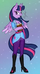 Size: 1024x1871 | Tagged: alicorn, anthro, artist:silent-shadow-wolf, book, clothes, derpibooru import, safe, solo, twilight sparkle, twilight sparkle (alicorn), watermark