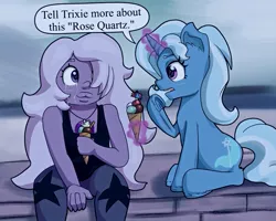 Size: 1039x832 | Tagged: safe, artist:ohohokapi, deleted from derpibooru, derpibooru import, edit, trixie, pony, unicorn, amethyst (steven universe), crossover, crying, female, food, ice cream, mare, photoshop, steven universe