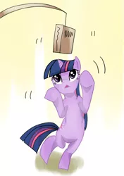 Size: 512x726 | Tagged: safe, artist:ywe, derpibooru import, twilight sparkle, pony, :<, behaving like a cat, bipedal, book, cute, eyes on the prize, fishing rod, simple background, that pony sure does love books, twiabetes, white background