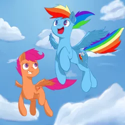 Size: 2000x2000 | Tagged: artist:periodicbrony, cloud, cutie mark, derpibooru import, flying, open mouth, rainbow dash, safe, scootaloo, scootaloo can fly, the cmc's cutie marks