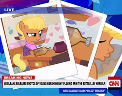 Size: 900x709 | Tagged: artist:pixelkitties, cable news network, cnn, derpibooru import, drunk, female, filly, kissing, mirror, ms. harshwhinny, ms. harshwhinny's election campaign, politics, safe, votehorse, wikileaks