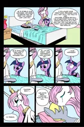 Size: 794x1189 | Tagged: safe, artist:leon-z, derpibooru import, princess celestia, twilight sparkle, twilight sparkle (alicorn), oc, alicorn, pony, comic:returns endings & beginnings, bed, comic, thunderbolt, vase