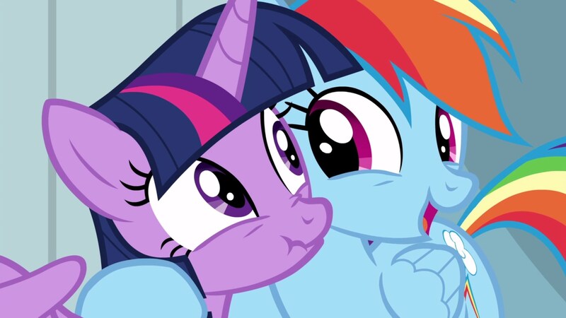 Size: 1920x1080 | Tagged: safe, derpibooru import, screencap, rainbow dash, twilight sparkle, twilight sparkle (alicorn), alicorn, pony, stranger than fan fiction, scrunchy face