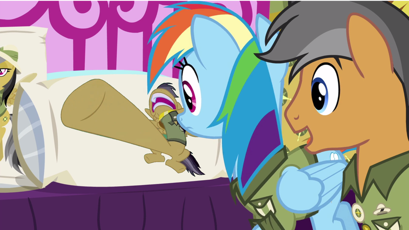 Size: 1920x1080 | Tagged: body pillow, body pillow meme, daring daki, daring do, daring don't, derpibooru import, edit, edited screencap, exploitable meme, meme, penis leg, quibble pants, rainbow dash, safe, screencap, stranger than fan fiction