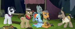 Size: 1693x651 | Tagged: safe, derpibooru import, screencap, doctor caballeron, quibble pants, rainbow dash, pony, stranger than fan fiction, the griffon's lock, the shadow