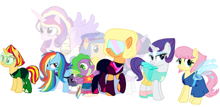 Size: 720x352 | Tagged: safe, artist:tsundra, derpibooru import, flash sentry, fluttershy, princess cadance, rainbow dash, rarity, spike, twilight sparkle, amethyst (steven universe), crossover, female, flashlight, garnet (steven universe), implied raridance, lapis lazuli (steven universe), male, pearl (steven universe), peridot (steven universe), rose quartz (steven universe), ruby, ruby (steven universe), sapphire, sapphire (steven universe), shipping, simple background, steven quartz universe, steven universe, straight, transparent background