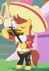 Size: 350x509 | Tagged: safe, derpibooru import, screencap, luis, earth pony, pony, it ain't easy being breezies, background pony, hat, male, mariachi, musical instrument, solo, stallion