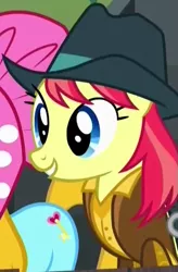 Size: 397x606 | Tagged: safe, derpibooru import, screencap, unnamed character, unnamed pony, earth pony, pony, appleoosa's most wanted, background pony, clothes, cowboy hat, cropped, female, hat, jacket, mare, solo focus