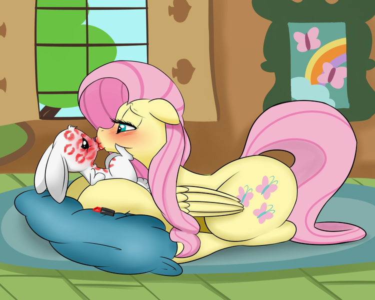 Size: 2000x1600 | Tagged: angel bunny, angelshy, artist:digitaldomain123, bestiality, blushing, comic, comic:angel's obedience, derpibooru import, female, fetish, floppy ears, fluttershy, fluttershy's cottage, flutterzoo, indoors, interspecies, kissing, kiss mark, lipstick, lipstick fetish, looking at each other, lying down, male, pillow, rug, shipping, straight, suggestive, wide hips, window