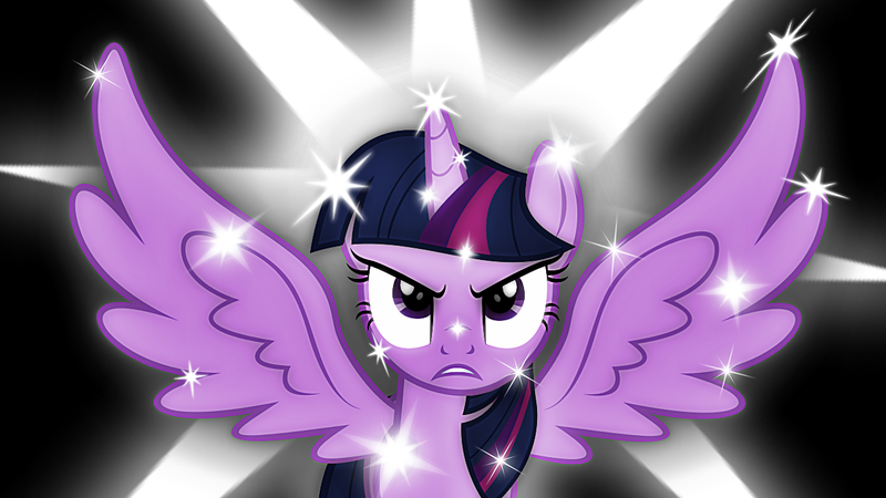 Size: 1280x720 | Tagged: safe, derpibooru import, twilight sparkle, twilight sparkle (alicorn), alicorn, pony, angry, pun, solo, sparkles, sparkling, spread wings, visual pun, wings