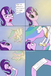 Size: 1280x1920 | Tagged: artist:zoarvek, celestia's message to starlight, derpibooru import, edit, exploitable meme, fancy mathematics, flying, math, meme, princess celestia, safe, smiling, starlight glimmer