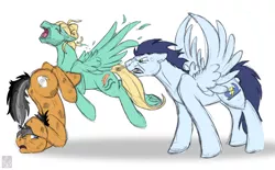 Size: 3712x2305 | Tagged: safe, artist:stormblaze-pegasus, derpibooru import, quibble pants, rainbow dash, soarin', zephyr breeze, earth pony, pegasus, pony, flutter brutter, stranger than fan fiction, brutal reaction, crying, female, implied rainbow dash, implied shipping, implied soarindash, implied straight, male, quibbuse, scared, shipping, shipping war, simple background, soarindash, stallion, straight, white background