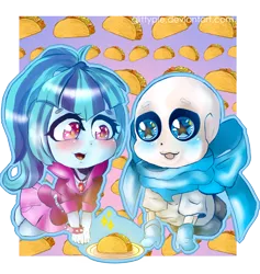 Size: 2226x2349 | Tagged: safe, artist:glittypie, derpibooru import, sonata dusk, equestria girls, crossover, food, sans (undertale), sonataco, taco, undertale