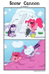 Size: 4720x7080 | Tagged: safe, artist:wadusher0, derpibooru import, pinkie pie, smooze, twilight sparkle, twilight sparkle (alicorn), alicorn, pony, absurd resolution, angry, comic, party cannon, snow, winter