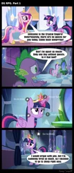 Size: 1288x3000 | Tagged: safe, artist:bredgroup, derpibooru import, edit, edited screencap, screencap, princess cadance, spike, twilight sparkle, twilight sparkle (alicorn), alicorn, pony, comic:eg rpg, equestria girls, equestria girls (movie), comic, crystal empire, screencap comic