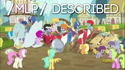 Size: 598x336 | Tagged: safe, derpibooru import, screencap, applejack, crackle pop, crimson skate, daisy, derpy hooves, diamond tiara, flower wishes, rainbow dash, randolph, snips, snips' dad, sunshower raindrops, tender brush, twinkleshine, winter lotus, pegasus, pony, unicorn, the cart before the ponies, /mlp/, colt, crash, female, male, mare