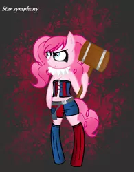 Size: 677x869 | Tagged: artist:starsymphonystela, belly button, clothes, crossover, derpibooru import, harley quinn, midriff, pinkie pie, pinkie quinn, ruff (clothing), safe, solo