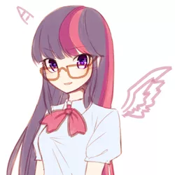 Size: 700x700 | Tagged: safe, artist:yunajee, derpibooru import, twilight sparkle, twilight sparkle (alicorn), alicorn, equestria girls, glasses, simple background, solo