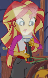 Size: 330x540 | Tagged: safe, derpibooru import, screencap, sunset shimmer, equestria girls, legend of everfree, 2spooky, :), adorkable, animated, clothes, cropped, cute, dork, flashlight (object), shimmerbetes, shorts, solo, spoopy, tent